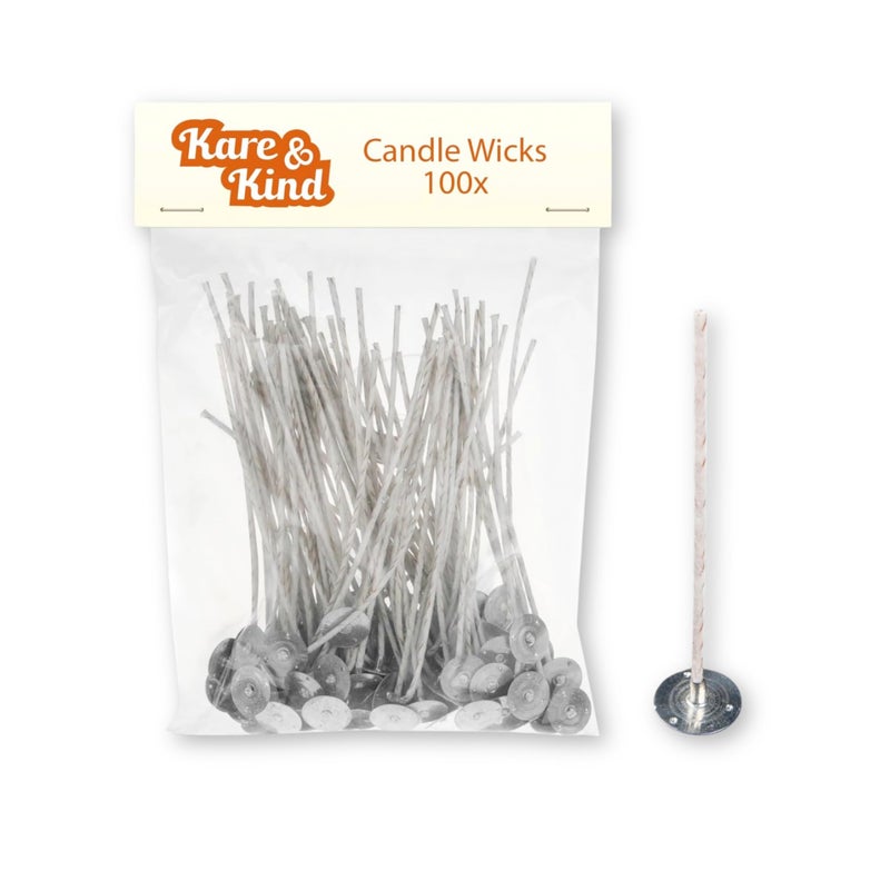 Kare Kind Candle Wicks for Candle Making - 100 Pieces - Coated with Natural Soy Wax, Low Smoke - Cotton Threads Woven with Paper - Contains No Lead, Zinc or Other Metals - Ready to Use - Image 1